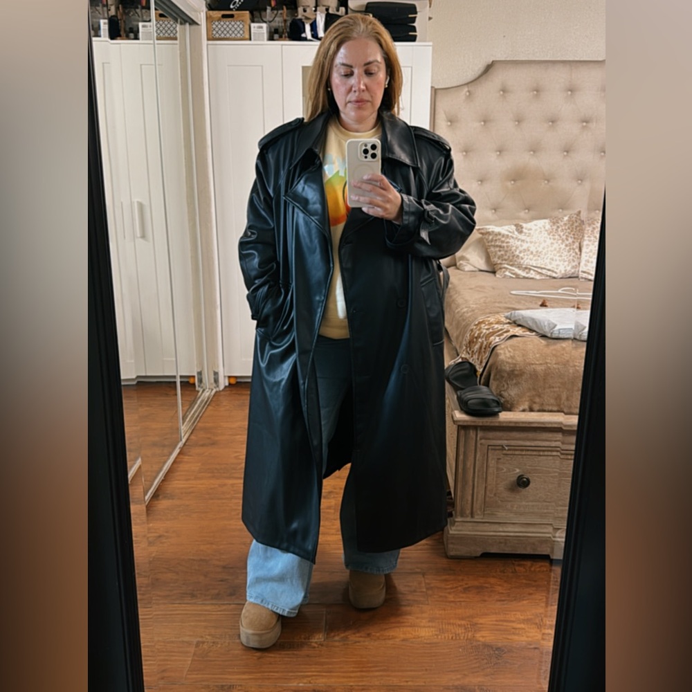 New Boohoo Black Leather Coat